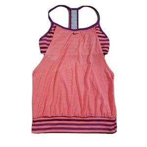 Nike Medium Women's Yoga Gym Tank Padded Bra Strappy Peach Mini Swoosh Loose